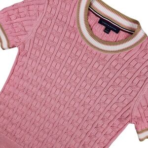Tommy Hilfiger Cable Knit Sweater Womens Small Pink SS Preppy Classic 90s Sporty